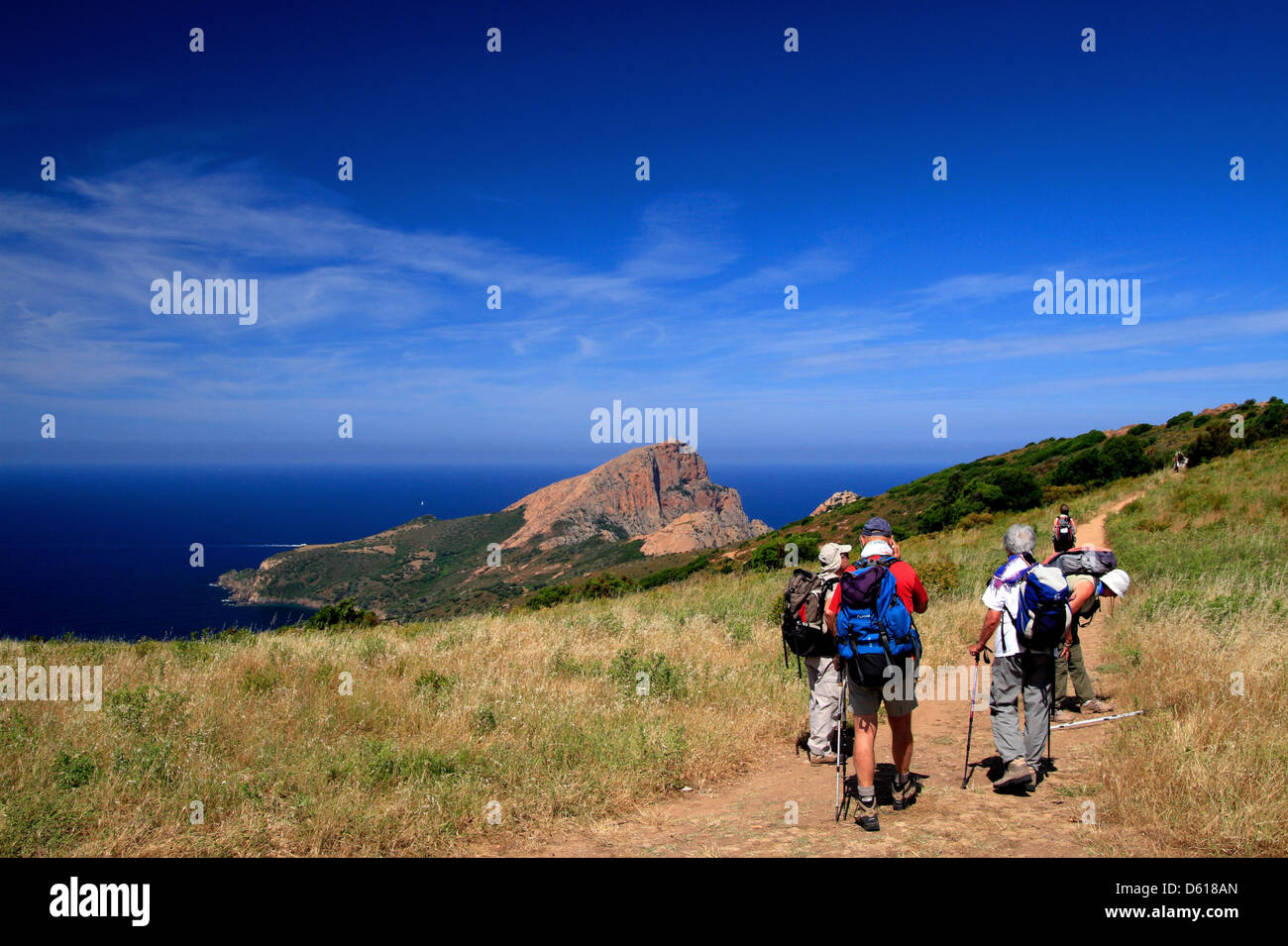 Escursionismo, Capu Rossu, Corsica, Francia Foto Stock