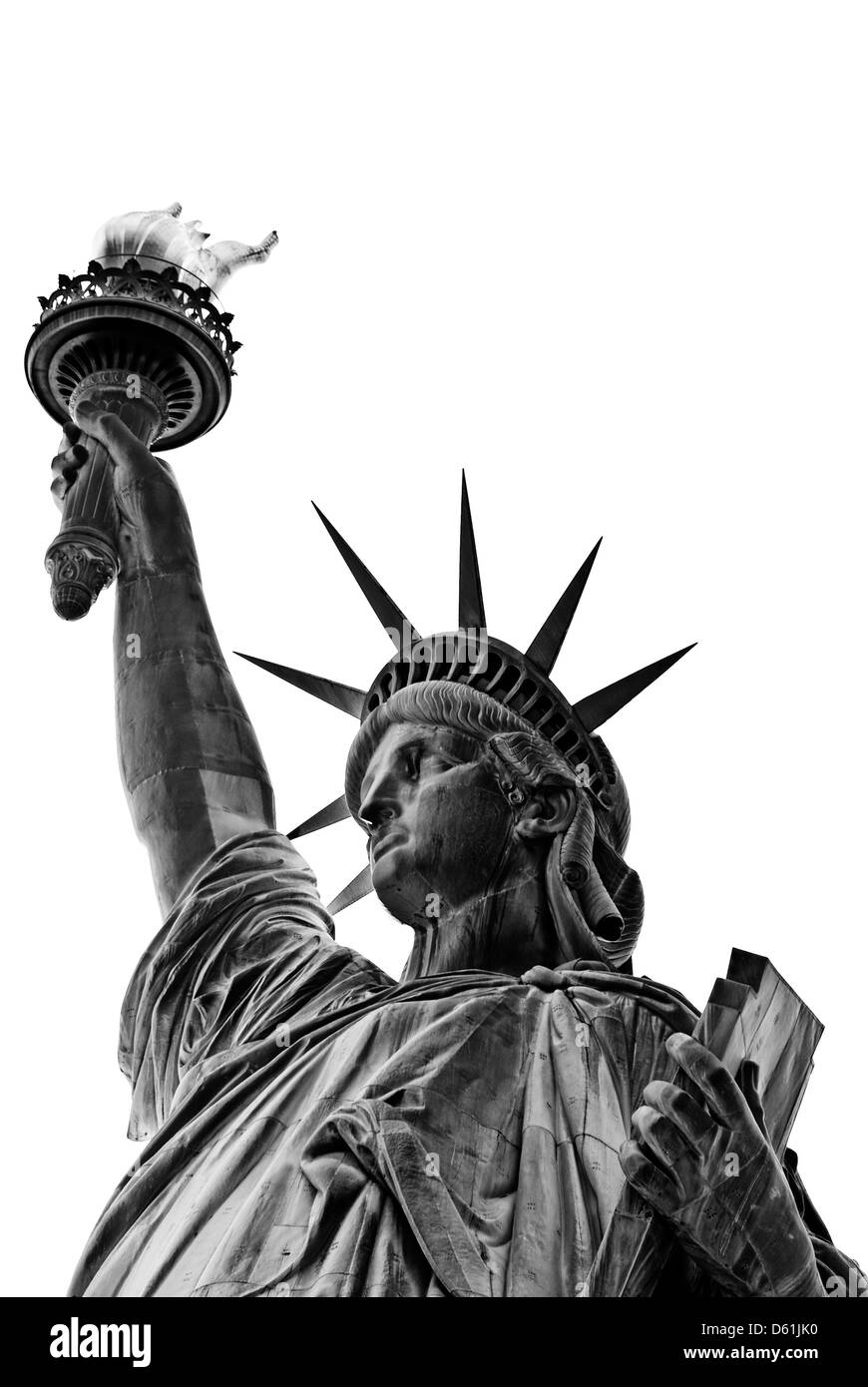 Statua della Libertà, la città di New York, New York, Stati Uniti d'America, Stati Uniti d'America - bianco e nero, isolati su sfondo bianco Foto Stock