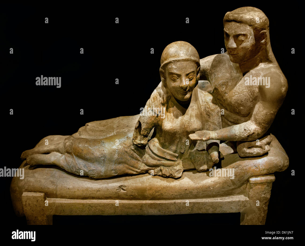 Sarcofago urna funeraria etrusca Italia Cervetiri Etruria 500 BC Foto Stock