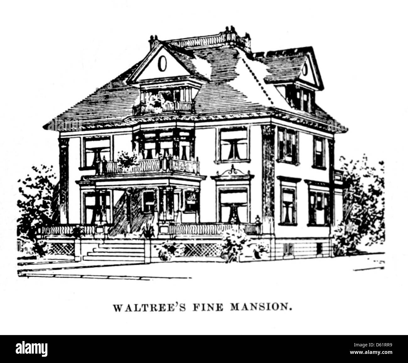 Questa immagine probabilmente raffigura un'illustrazione o una scena di Una rosa che salvò (1900), forse mostrando una villa o una grande casa, con un focus sull'importanza simbolica o letterale di una rosa nella narrazione. Foto Stock