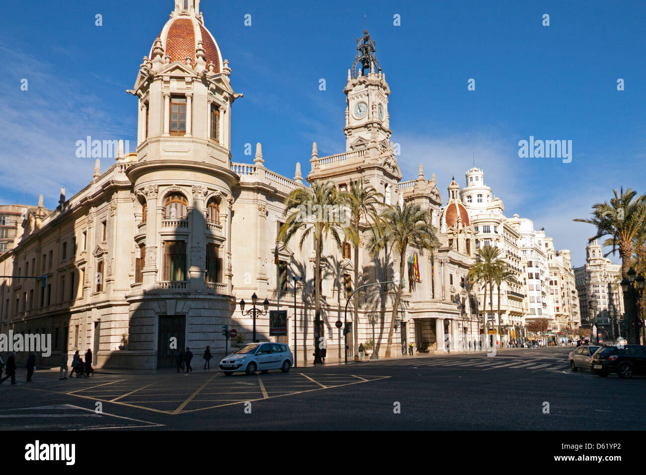 Città di Valencia, Spagna. Palazzo municipale (Ayuntamiento) Foto Stock