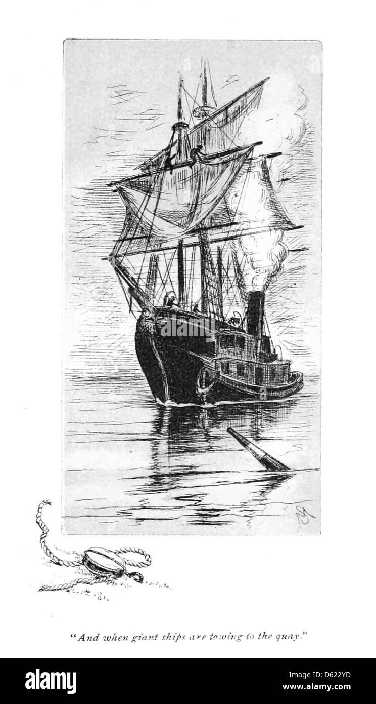 Un'illustrazione marittima del 1889 di "A Sea Idyl", con una nave a vela sull'oceano. L'immagine cattura la serenità del mare, con particolare attenzione al romanticismo e all'avventura associata alla navigazione a vela. Foto Stock