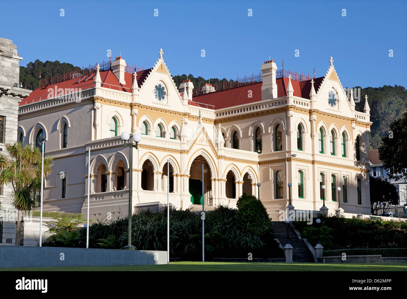 Vecchi edifici governativi a Wellington, Nuova Zelanda Foto Stock