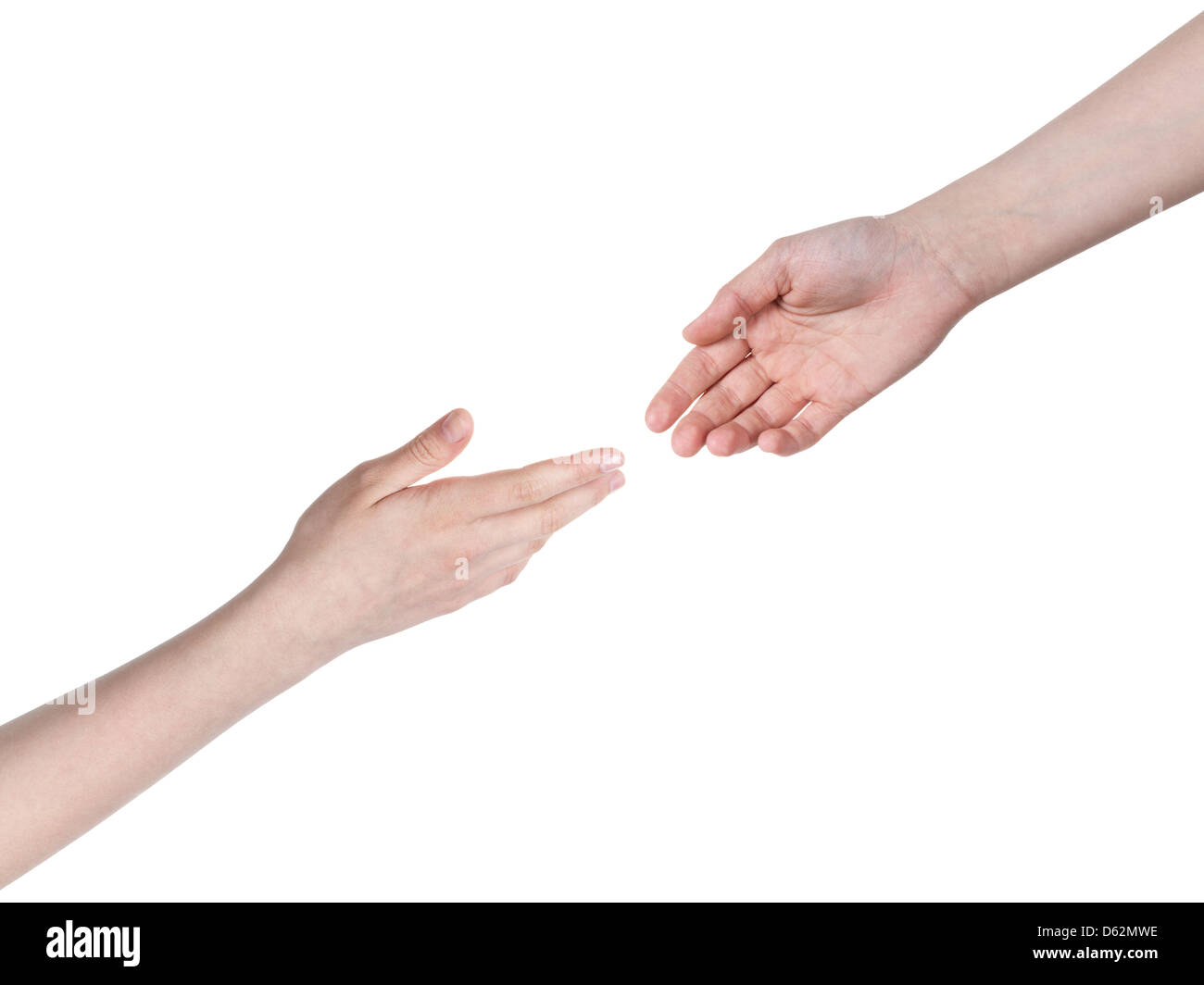 Teen femminile aiutando le mani, isolato su bianco Foto Stock
