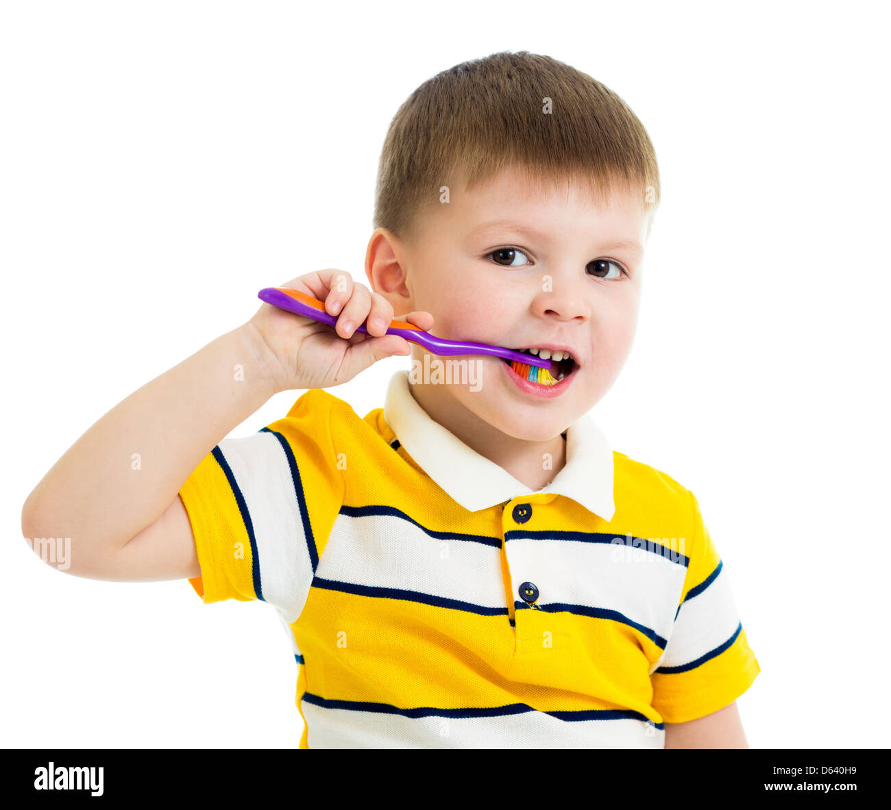 Boy kid pulizia di denti isolato Foto Stock