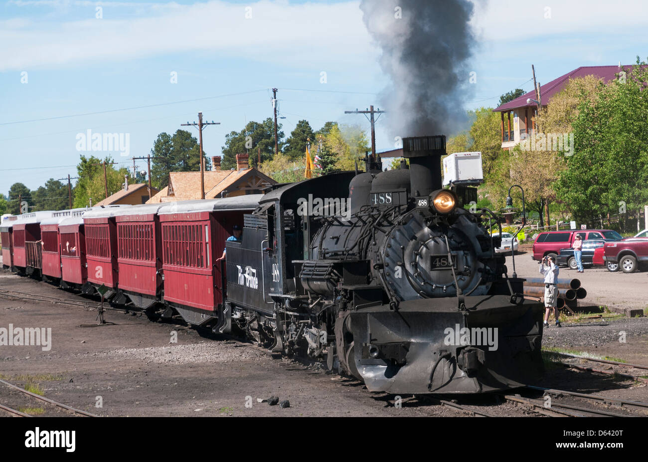 Nuovo Messico, Chama, Cumbres & Toltec Scenic Railroad, locomotiva a vapore Foto Stock