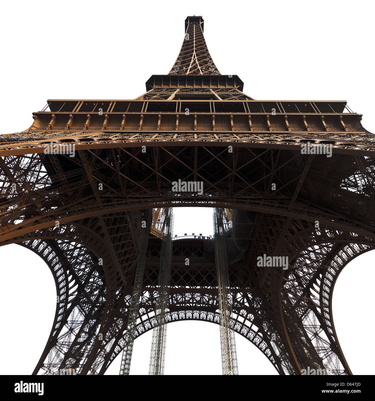 Vista dal basso della Torre Eiffel a Parigi Foto Stock