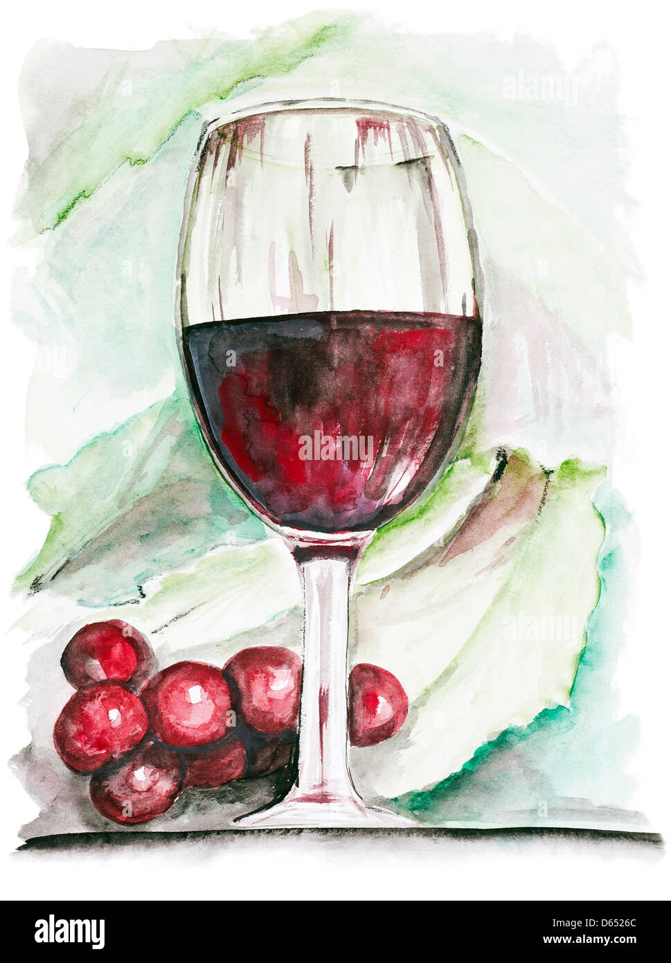 Wineglass con vino rosso e uva isolato- fatti a mano di pittura ad acquerello illustrazione su un libro bianco sullo sfondo di arte Foto Stock