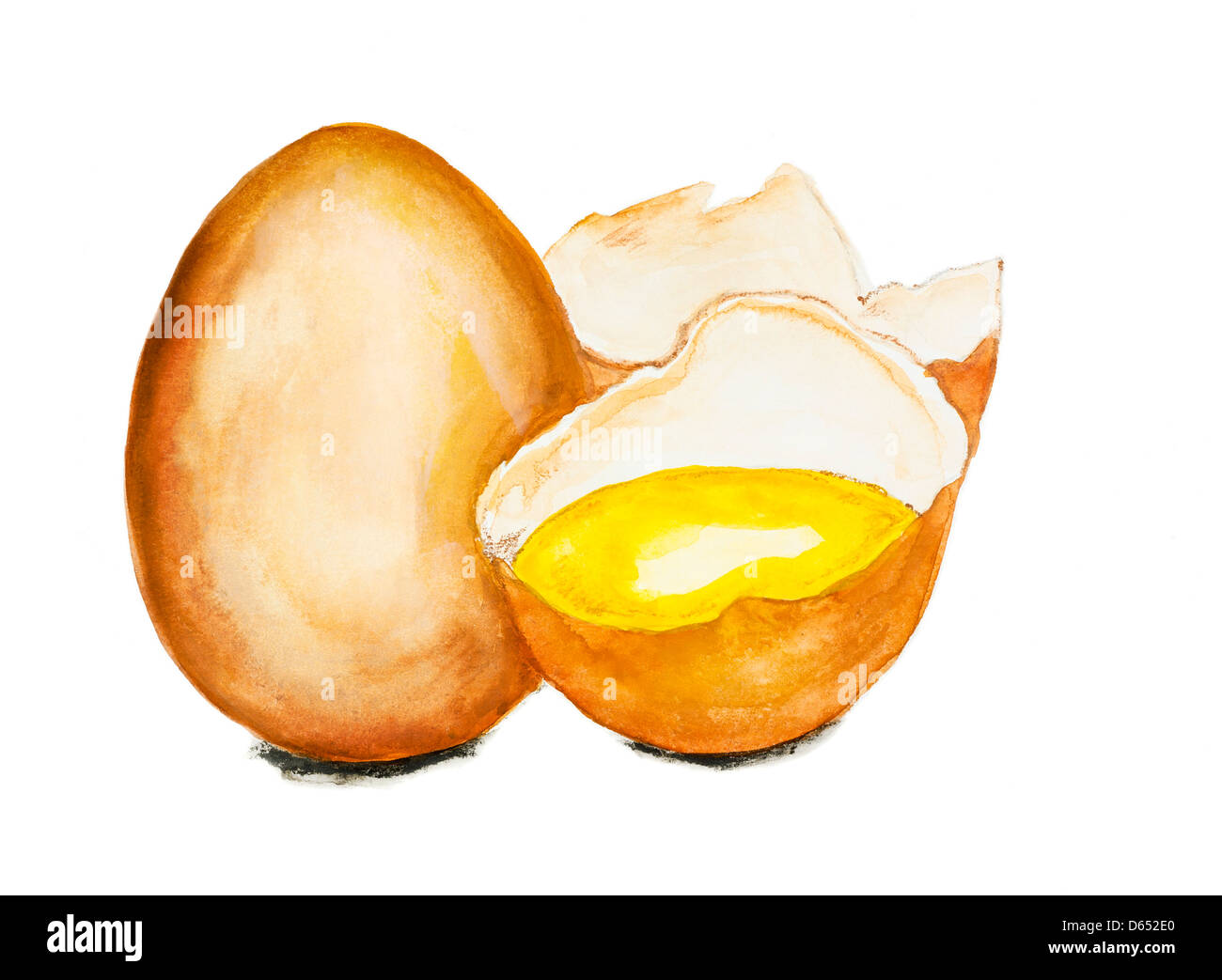 Golden uovo crudo concetto isolato fatti a mano di pittura ad acquarello illustrazione su un libro bianco sullo sfondo di arte Foto Stock