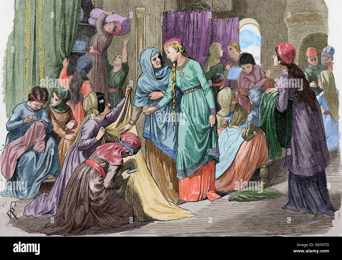 Hilda di Whitby (614-680). British religiosi. Incisione in Inghilterra, 1880. Colorati. Foto Stock