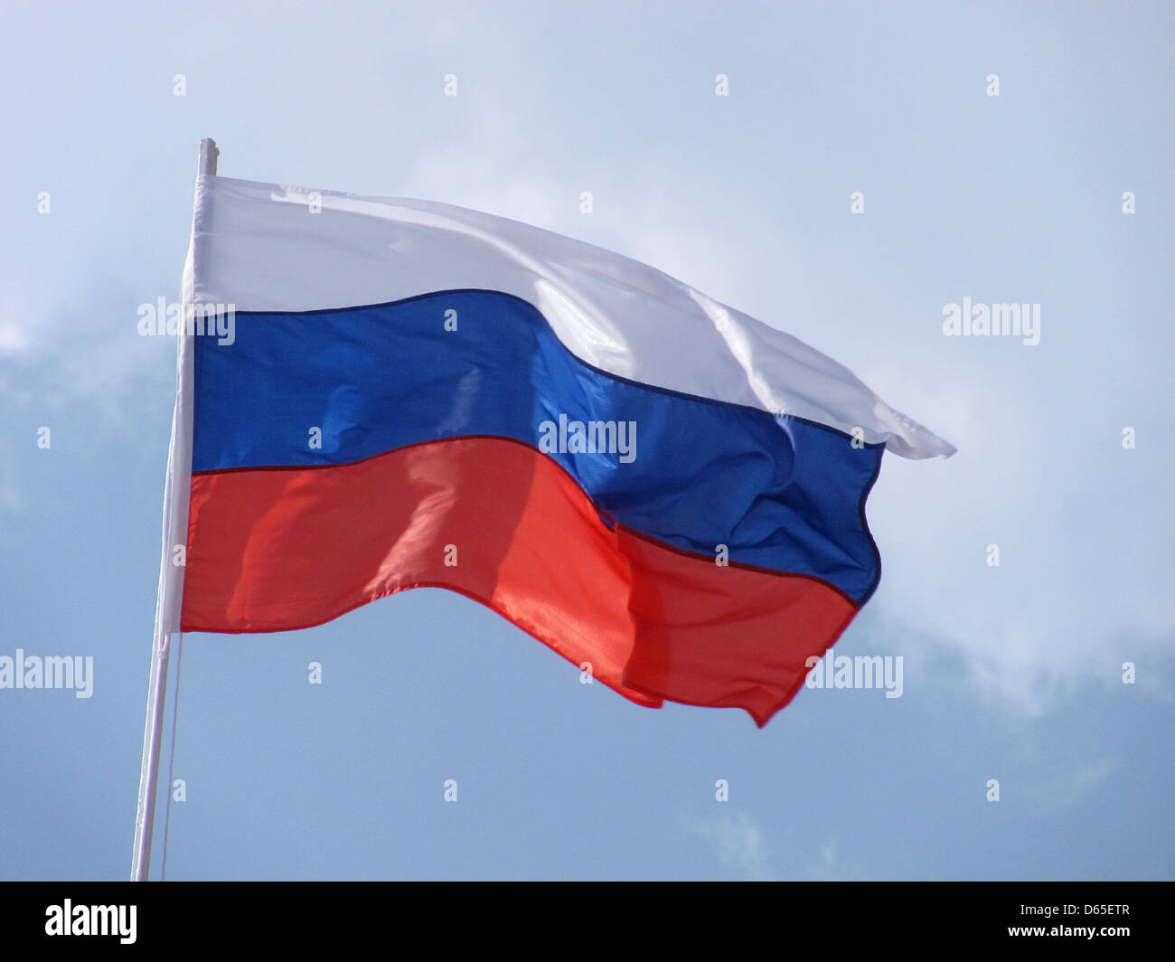 Bandiera della Russia su flagstaff Foto Stock