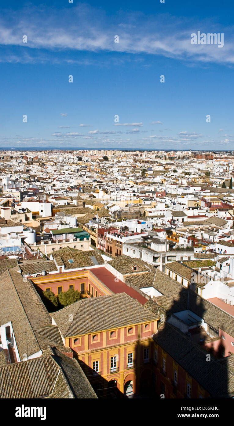 Panorama paesaggio panoramico di Siviglia da la torre Giralda Andalusia Andalusia Spagna Europa Foto Stock