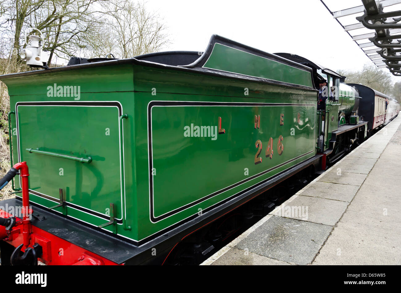 La locomotiva a vapore 'Morayshire' alla stazione di Birkhill sul Bo'ness e Kinneil Railway in West Lothian, Scozia. Foto Stock