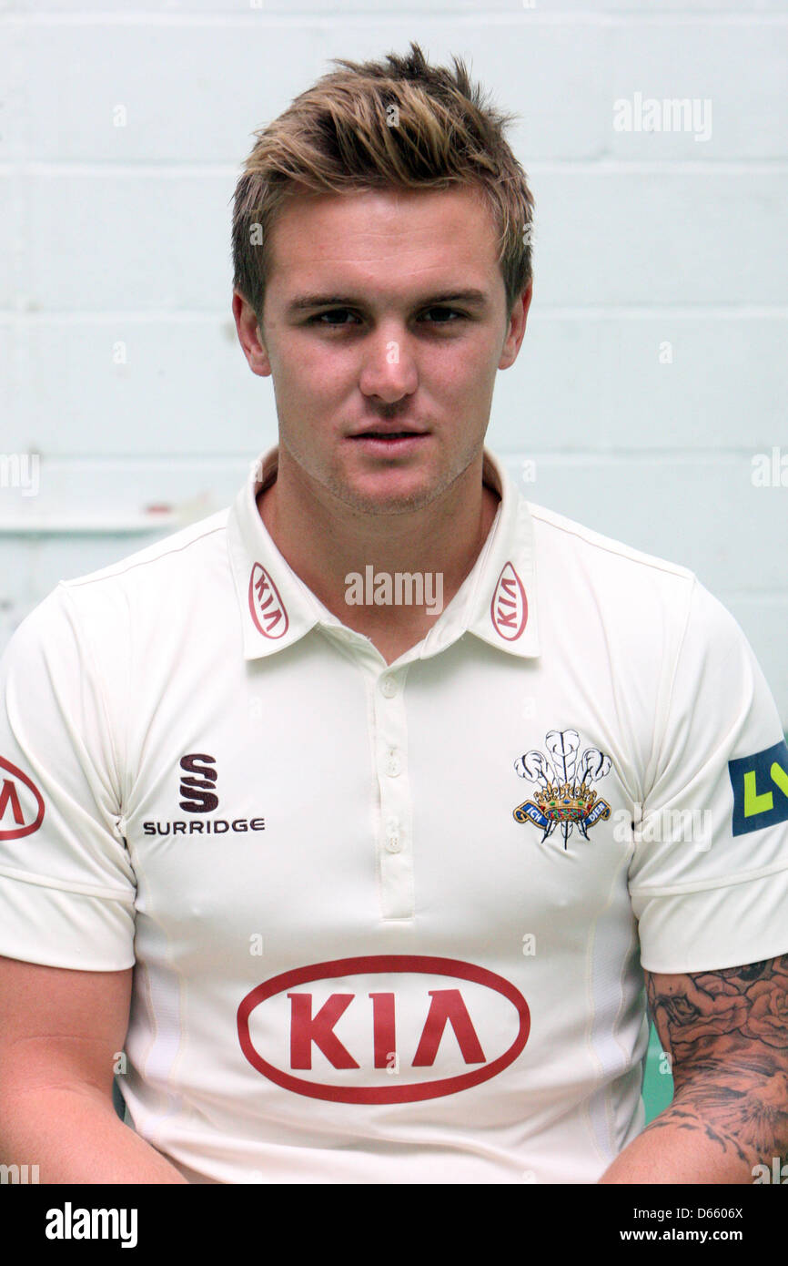 Londra, Inghilterra, Regno Unito. Il 12 aprile 2013. Jason Roy del Surrey CCCof Surrey CCC durante il Surrey Media giorno dalla forma ovale. Credit: Azione Plus immagini di Sport / Alamy Live News Foto Stock