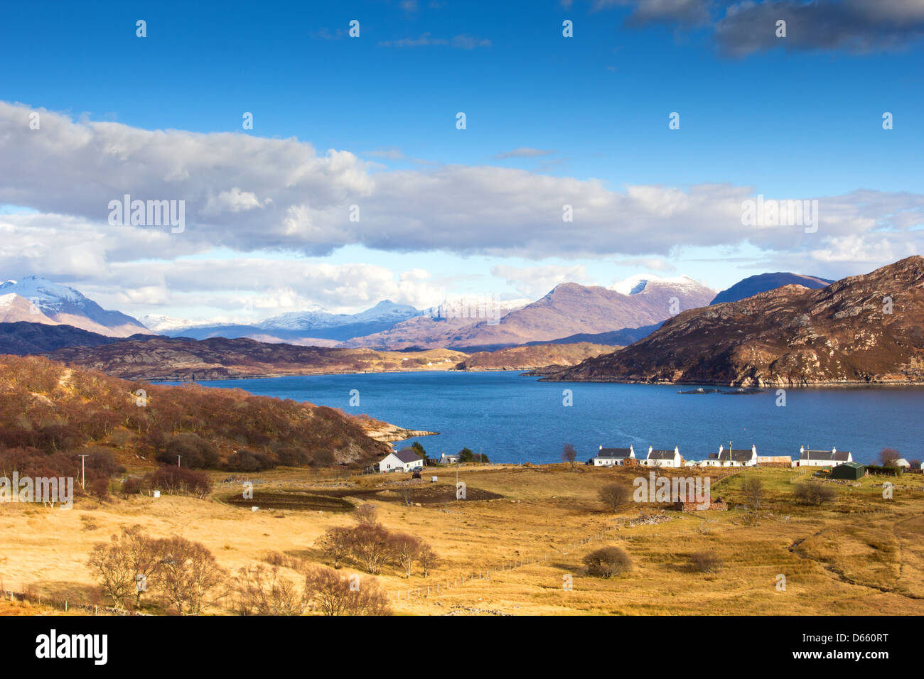 KENMORE VILLAGE E LOCH TORRIDON su un inizio di giornata di primavera in Costa Ovest Highlands della Scozia Foto Stock