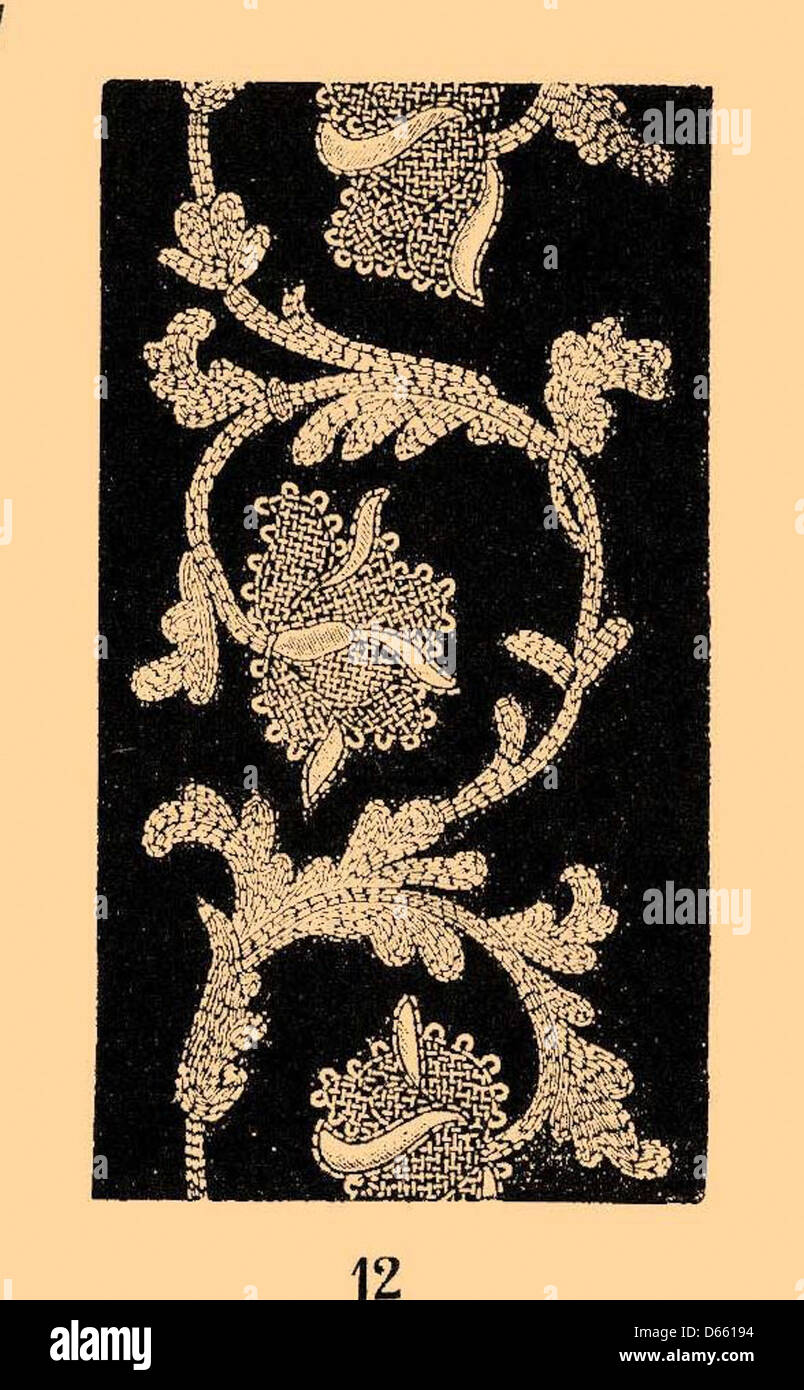 Questa illustrazione del dizionario enciclopedico Brockhaus ed Efron, un'importante opera di riferimento russa, mostra un dettagliato modello di pizzo, che riflette le tradizioni culturali e artistiche della Russia all'inizio del XX secolo. Foto Stock