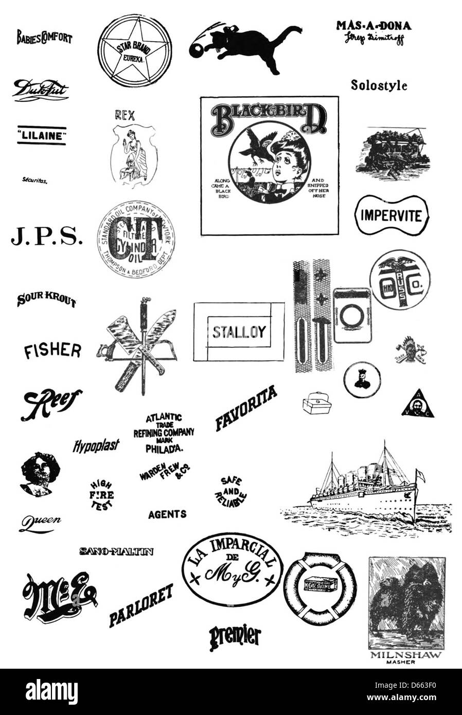 Questa immagine presenta una pubblicità vintage per Blackbird, che mette in evidenza il logo classico e il design del marchio dell'azienda, rappresentativo delle strategie di branding e marketing dei primi anni del XX secolo. Foto Stock