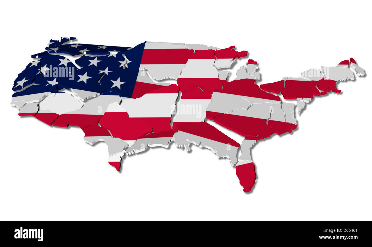Mappa degli Stati Uniti incrinato, rappresentazione concettuale della crisi nazionale Foto Stock