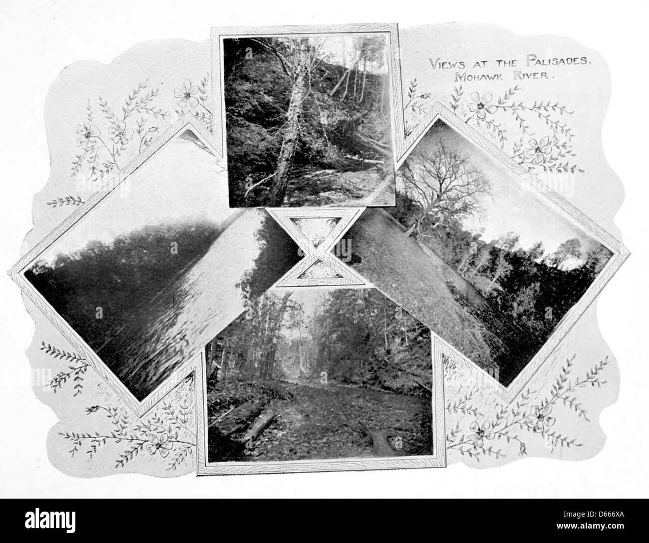 Questa fotografia ricordo del 1894 cattura la bellezza panoramica del fiume Mohawk e delle Palisades circostanti, offrendo una vista pittoresca del paesaggio di New York. Foto Stock