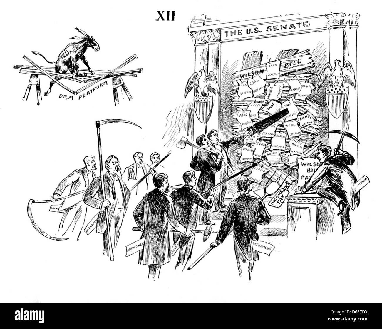 Una pubblicazione del 1894 intitolata "A Story Without Words", che affronta il panorama politico ed economico dell'epoca. Tocca questioni come il libero scambio, l'imposta sul reddito e le tariffe, che riflettono la posizione del partito democratico in questo periodo. Foto Stock