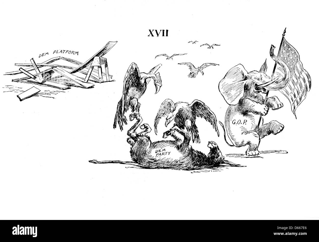 Questa immagine del 1894 rappresenta temi politici chiave del tempo, tra cui il libero scambio, l'imposta sul reddito e le tariffe, che riflettono il dibattito sulle politiche economiche durante l'era dorata. Foto Stock