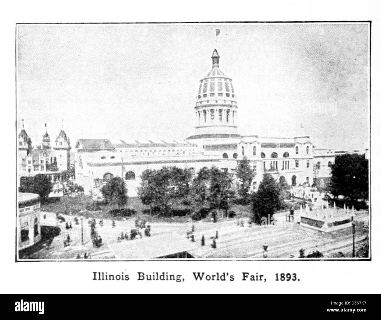 Questa illustrazione del 1917 tratta da *A Student's History of Illinois* mette in evidenza l'Illinois Building alla Fiera Mondiale del 1893, simboleggiando il ricco patrimonio storico e culturale dello stato. Foto Stock