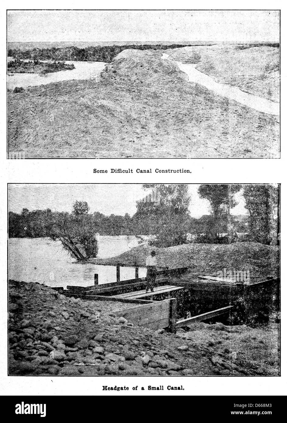 Questa immagine del 1907 promuove le opportunità di fare affidamento sulla riserva di Shoshone, Wyoming, sottolineando l'acquisto di terreni a prezzi accessibili e la costruzione di un piccolo canale per l'irrigazione. Foto Stock