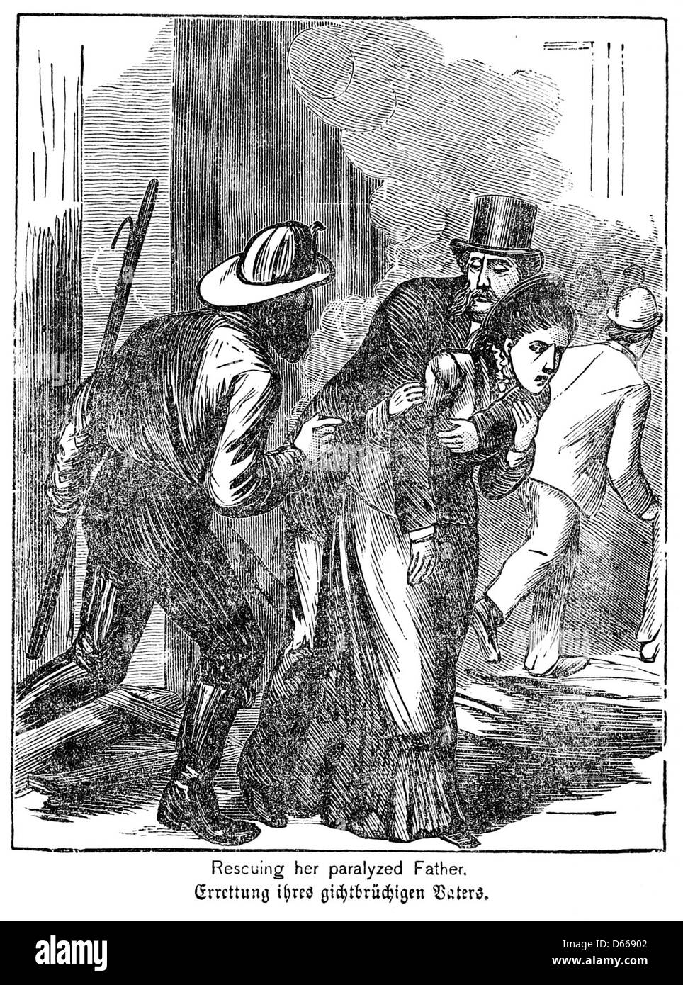 Questa immagine del 1876 raffigura una scena di "Brooklyn's Horror", un drammatico resoconto personale di un evento a Brooklyn. L'illustrazione cattura un momento cruciale in questa narrazione storica, che potrebbe implicare un incidente tragico o scioccante. Foto Stock