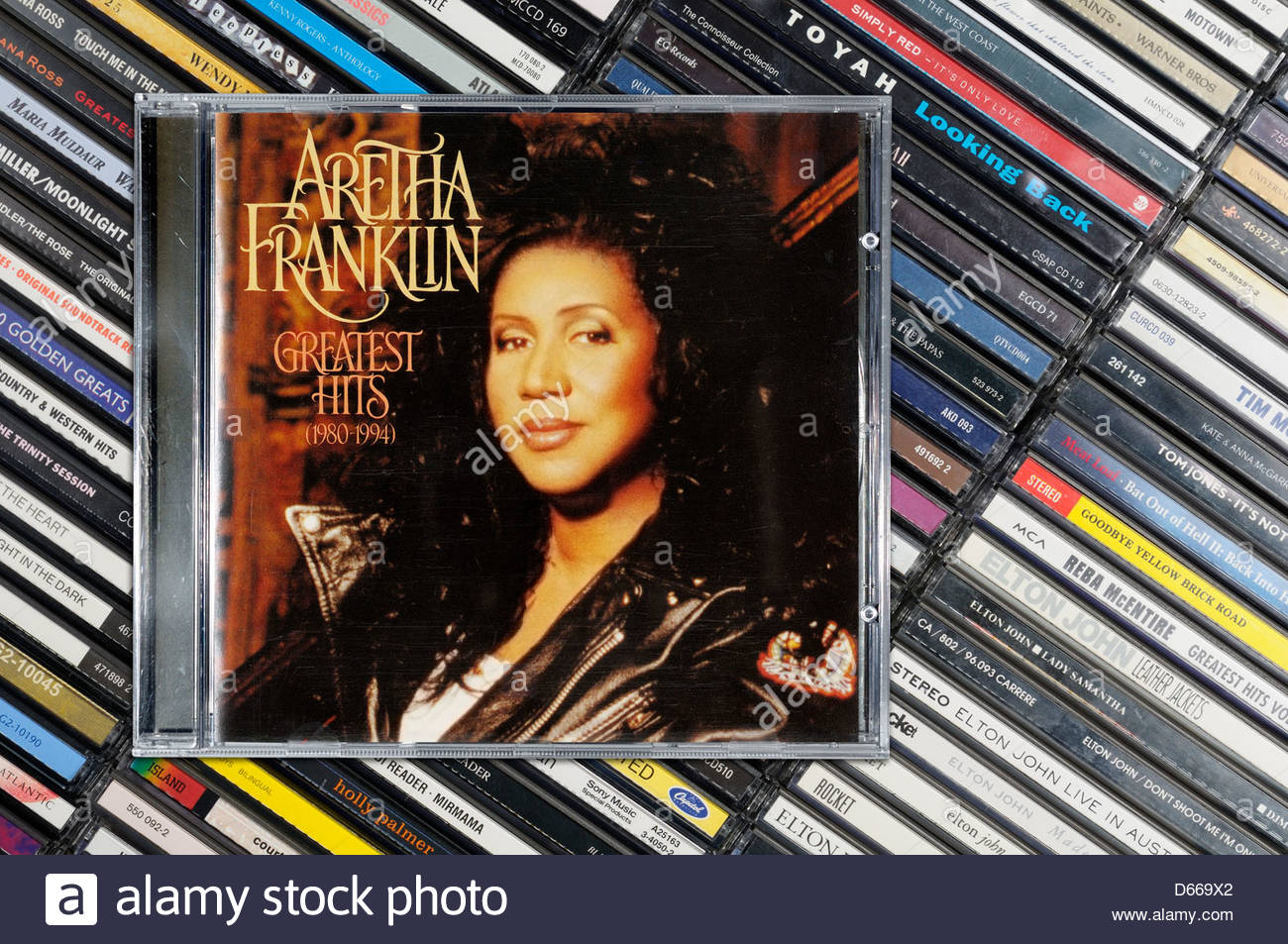 Aretha Franklin greatest hits album, impilati CD musicale casi, Inghilterra Foto Stock