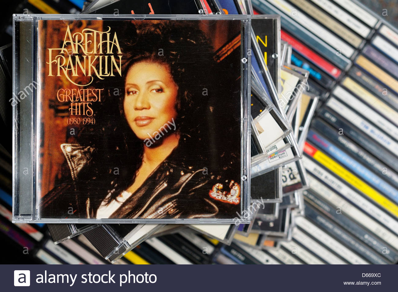 Aretha Franklin greatest hits album, impilati CD musicale casi, Inghilterra Foto Stock