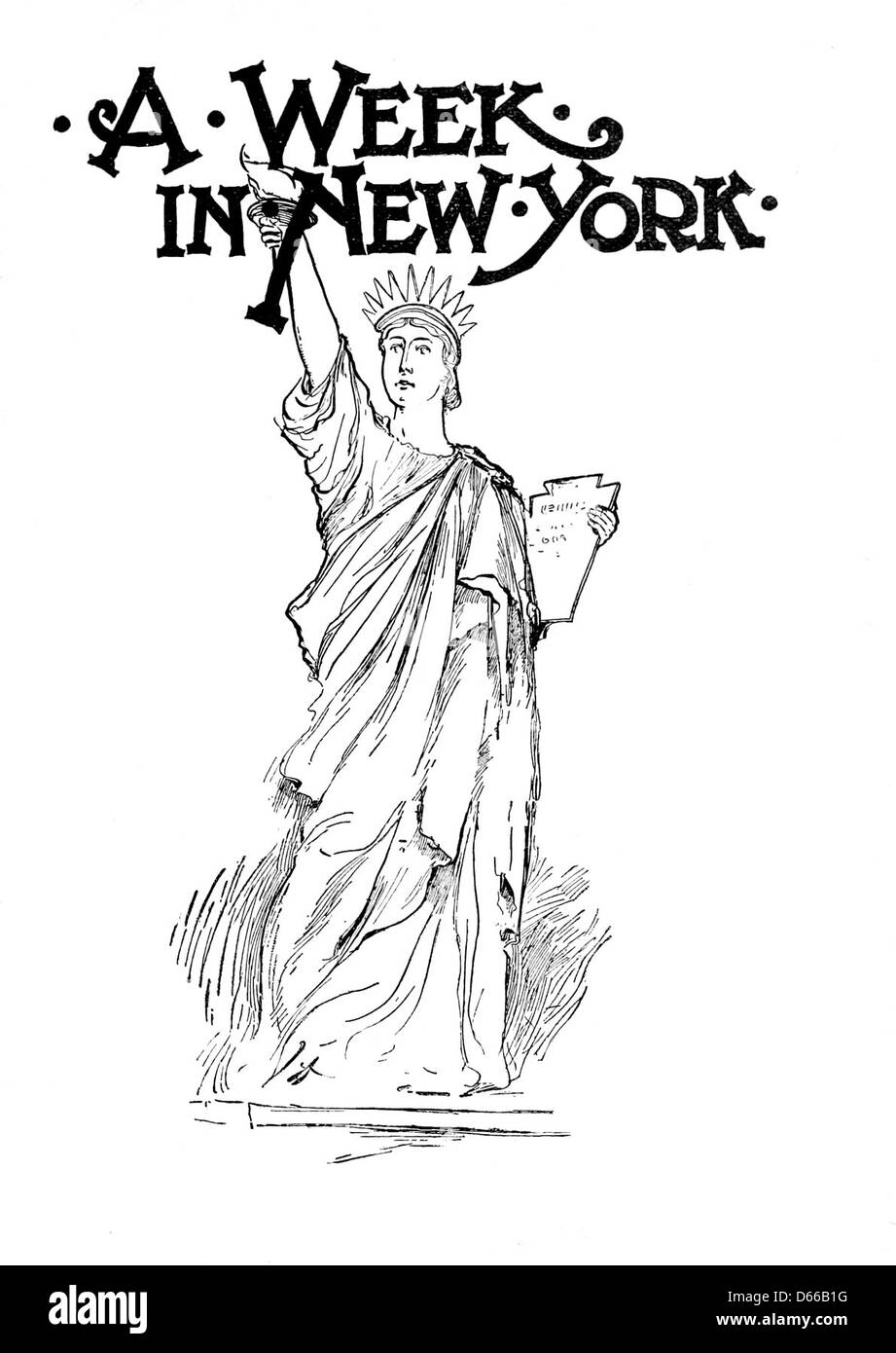 Un'immagine della Statua della libertà, un simbolo iconico della libertà, situata nel porto di New York. La fotografia, scattata nel 1891, cattura la grandezza della statua e il suo significato per l'identità americana. Foto Stock