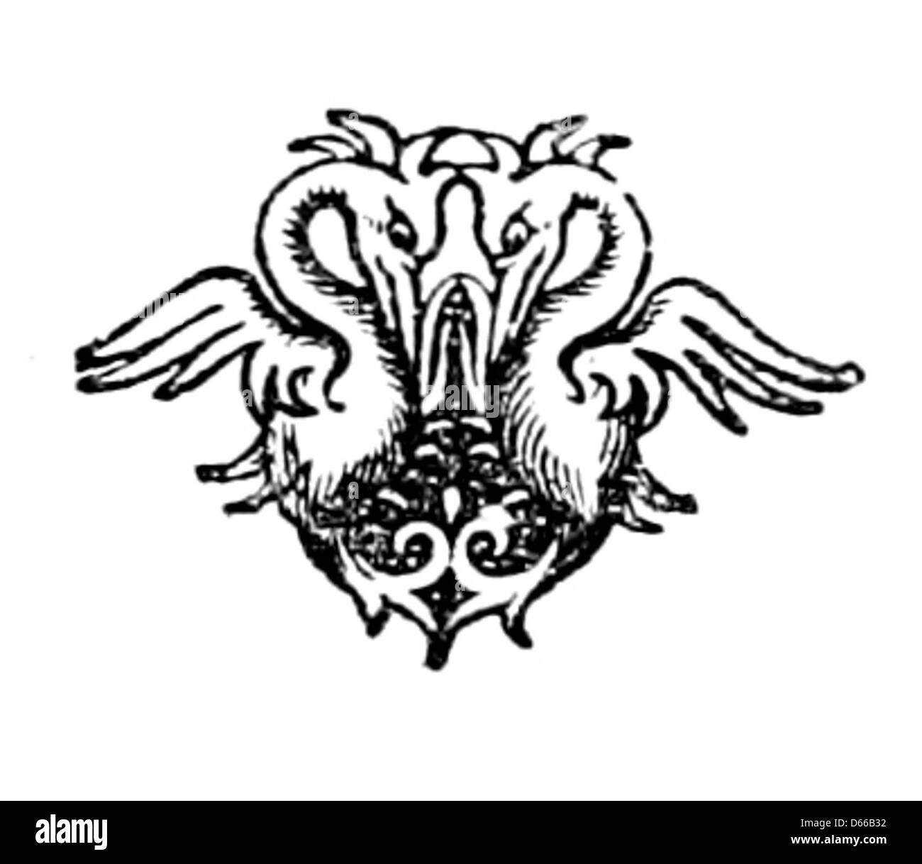 Questa immagine mostra probabilmente una pagina da Un Fiore A lato del percorso, e altre poesie (1875), evidenziando le fioriture tipografiche e i disegni dei bordi utilizzati nel layout del libro, insieme a elementi simbolici. Foto Stock