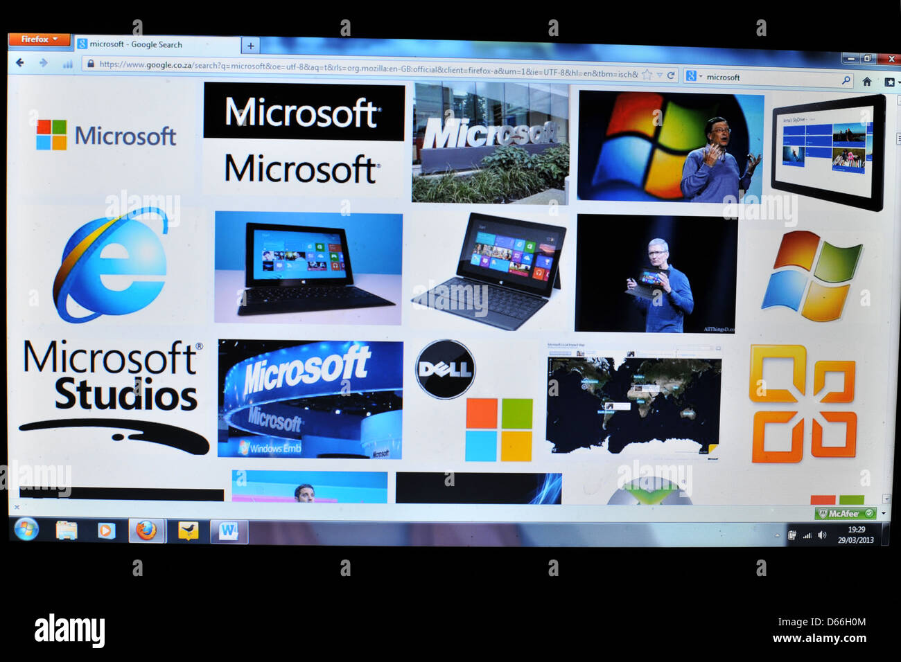 Immagine dello schermo di un computer che mostra le immagini di Microsoft. Foto Stock
