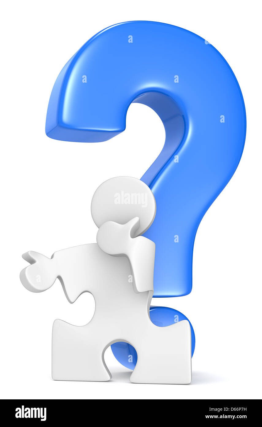 Puzzle di persone infront di punto interrogativo. Blu. Foto Stock