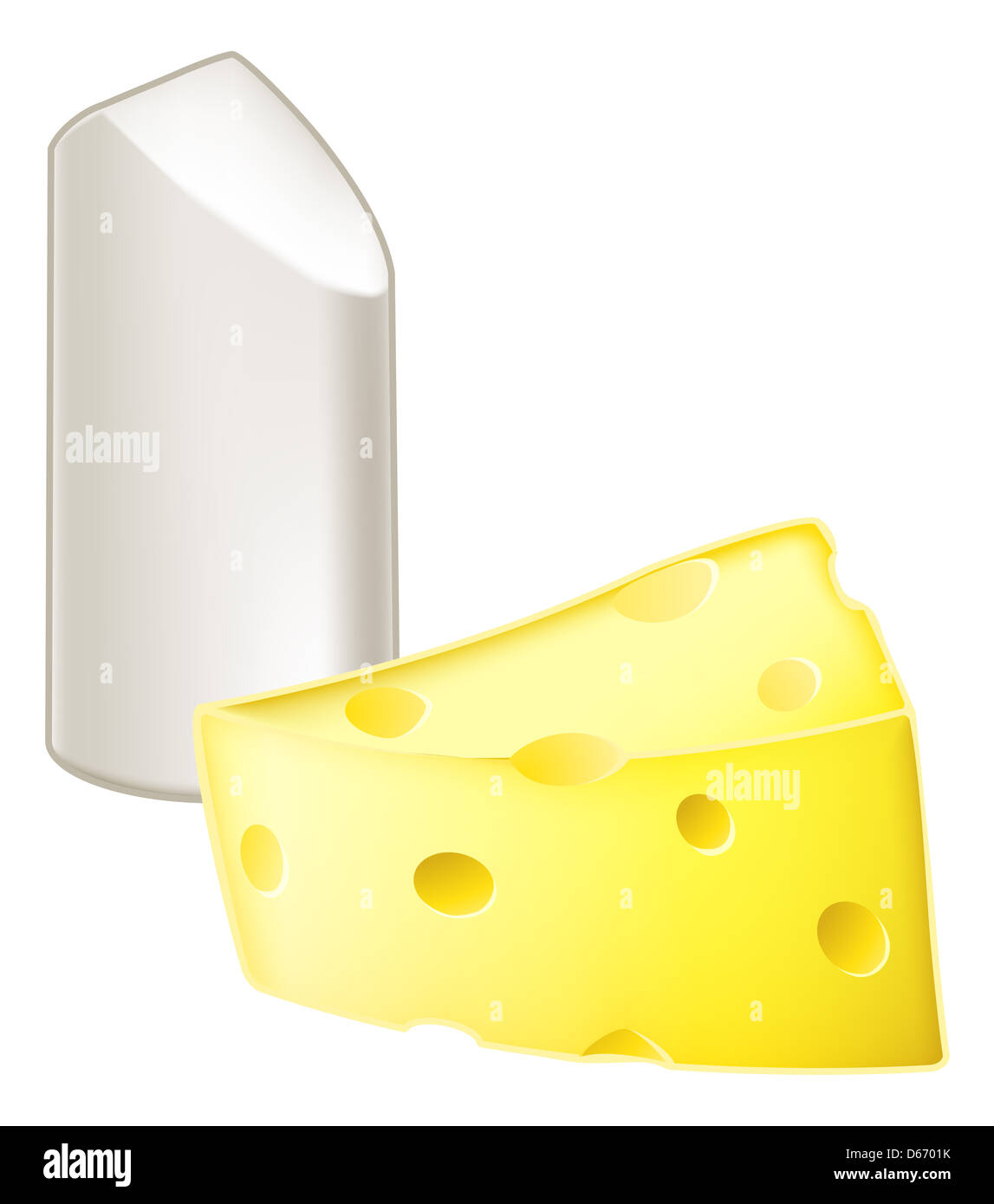 Illustrazione di stick di gesso e pezzo di formaggio, la metafora di gesso e formaggio, significato molto diverso. Foto Stock
