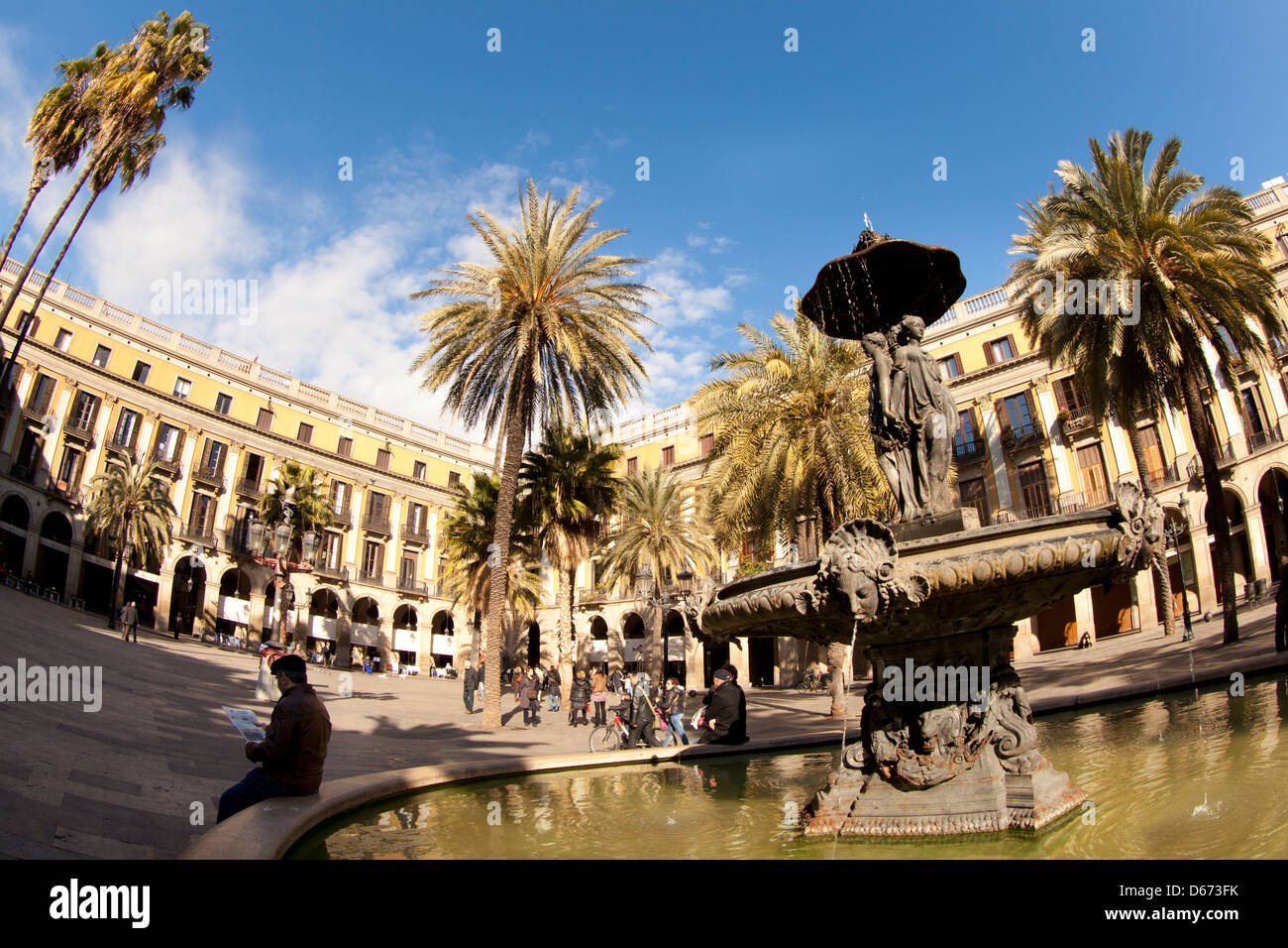 La Plaça Reial - Royal Square - , Barcelona, Spagna Foto Stock