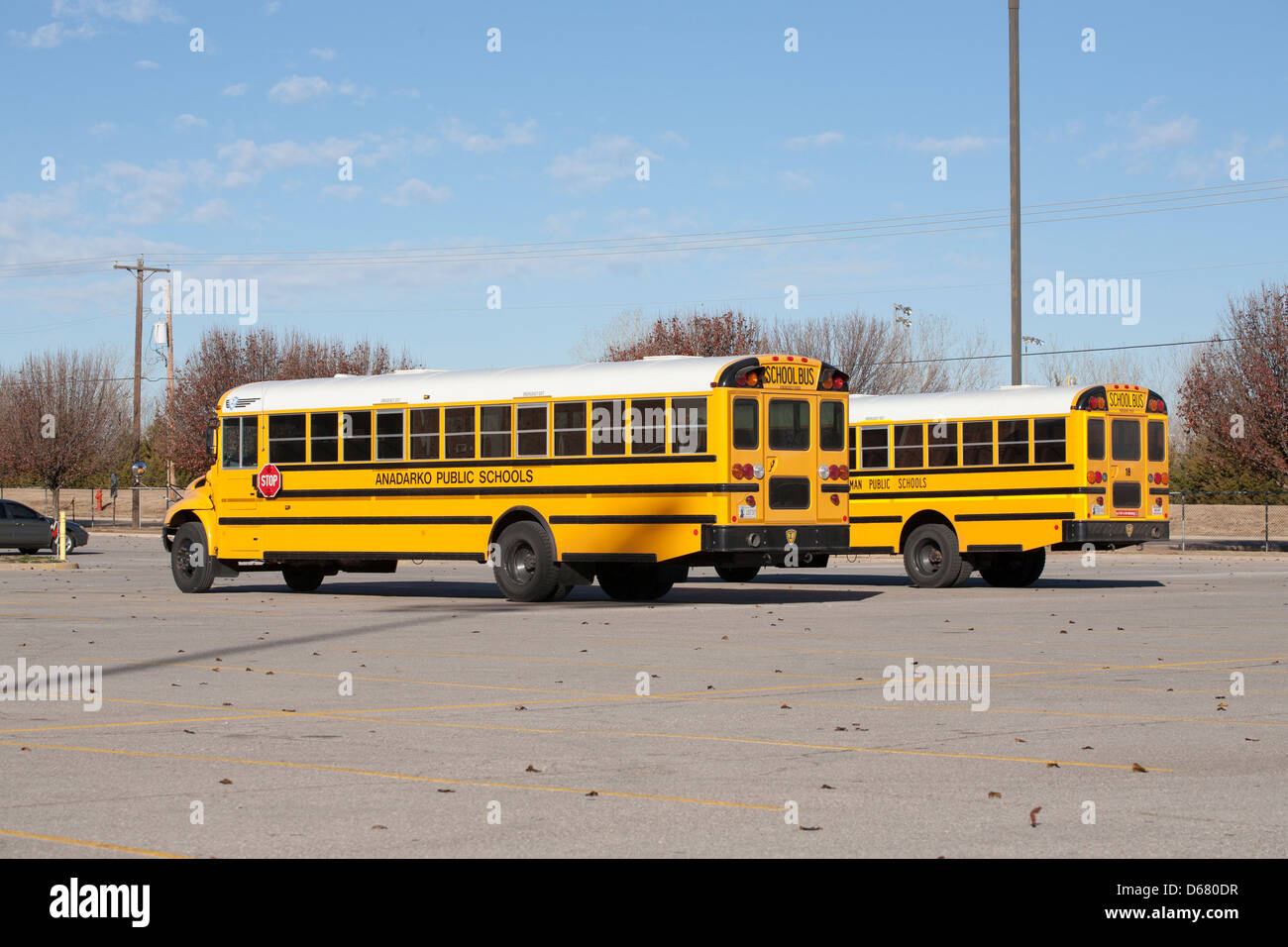 Due americani schoolbuses . Boston, Massachusetts, STATI UNITI D'AMERICA Foto Stock