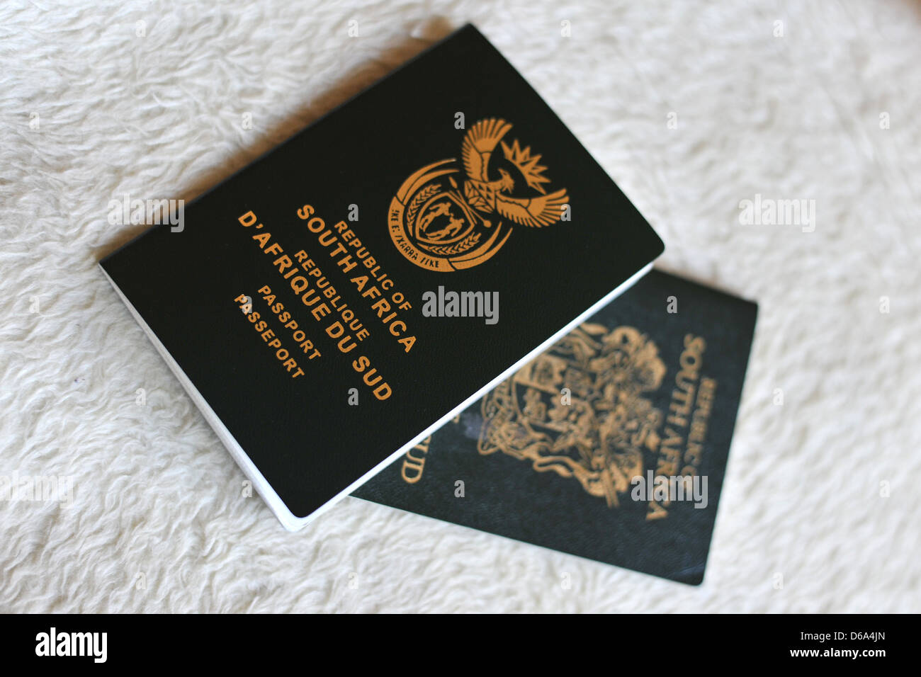 Un esempio di un vecchio passaporto sud-africano accanto a un nuovo passaporto sud-africano. Foto Stock