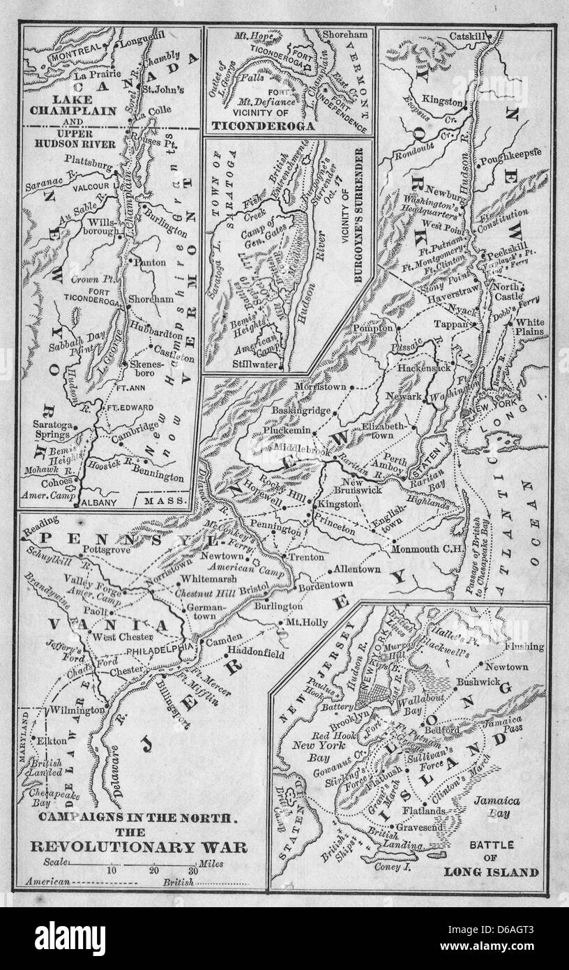 Le campagne in Nord - guerra rivoluzionaria mappa Foto Stock
