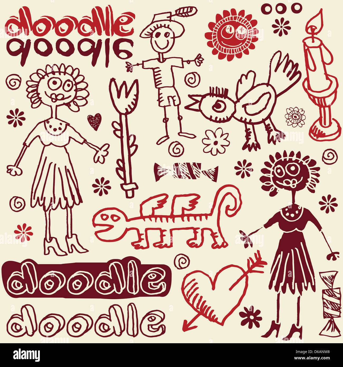 Crazy doodle set, disegnati a mano gli elementi di design Foto Stock