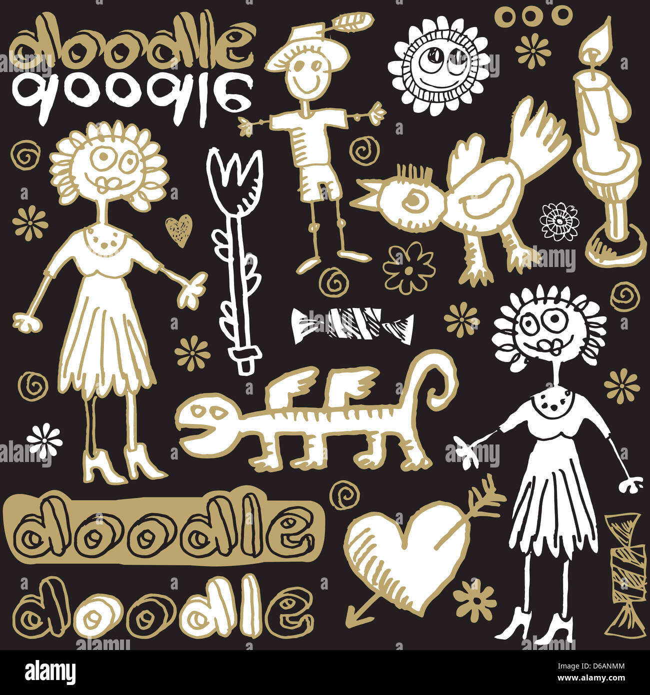 Crazy doodle set, disegnati a mano gli elementi di design Foto Stock
