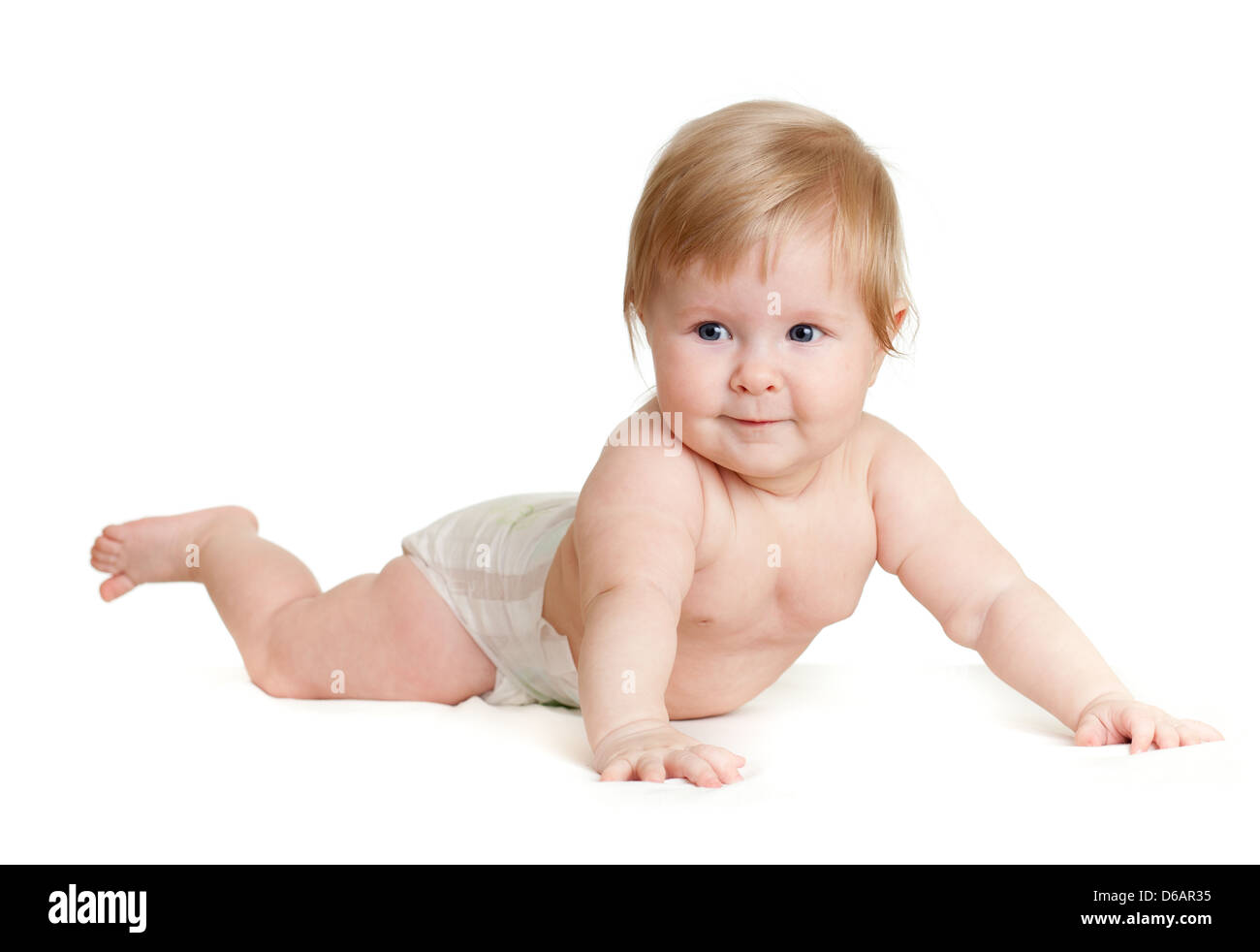 Baby girl sdraiato a faccia in posizione abbassata Foto Stock