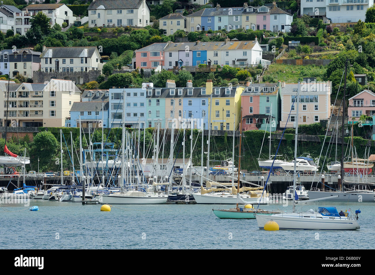 Barche ormeggiate a Kingswear, Sud prosciutti, South Devon, Regno Unito. Foto Stock