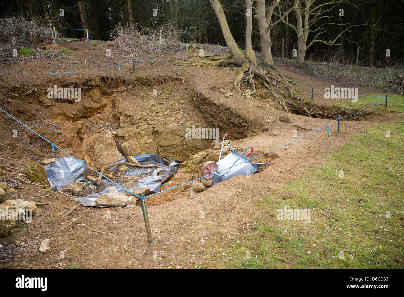 Geologiche del sito di scavo presso il legno Rockhall Pit sito SSSI, Sutton, Suffolk, Inghilterra Foto Stock