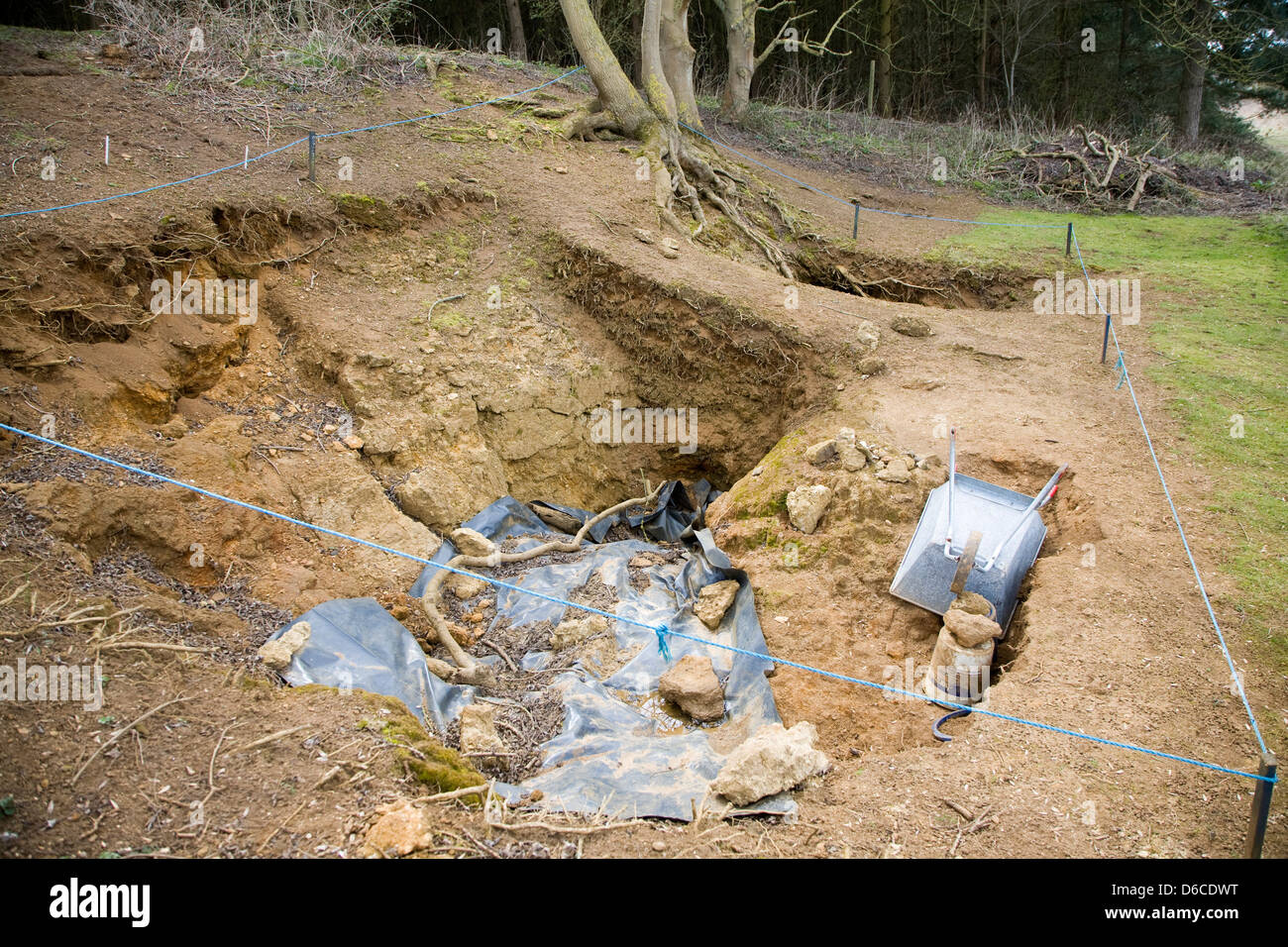 Geologiche del sito di scavo presso il legno Rockhall Pit sito SSSI, Sutton, Suffolk, Inghilterra Foto Stock