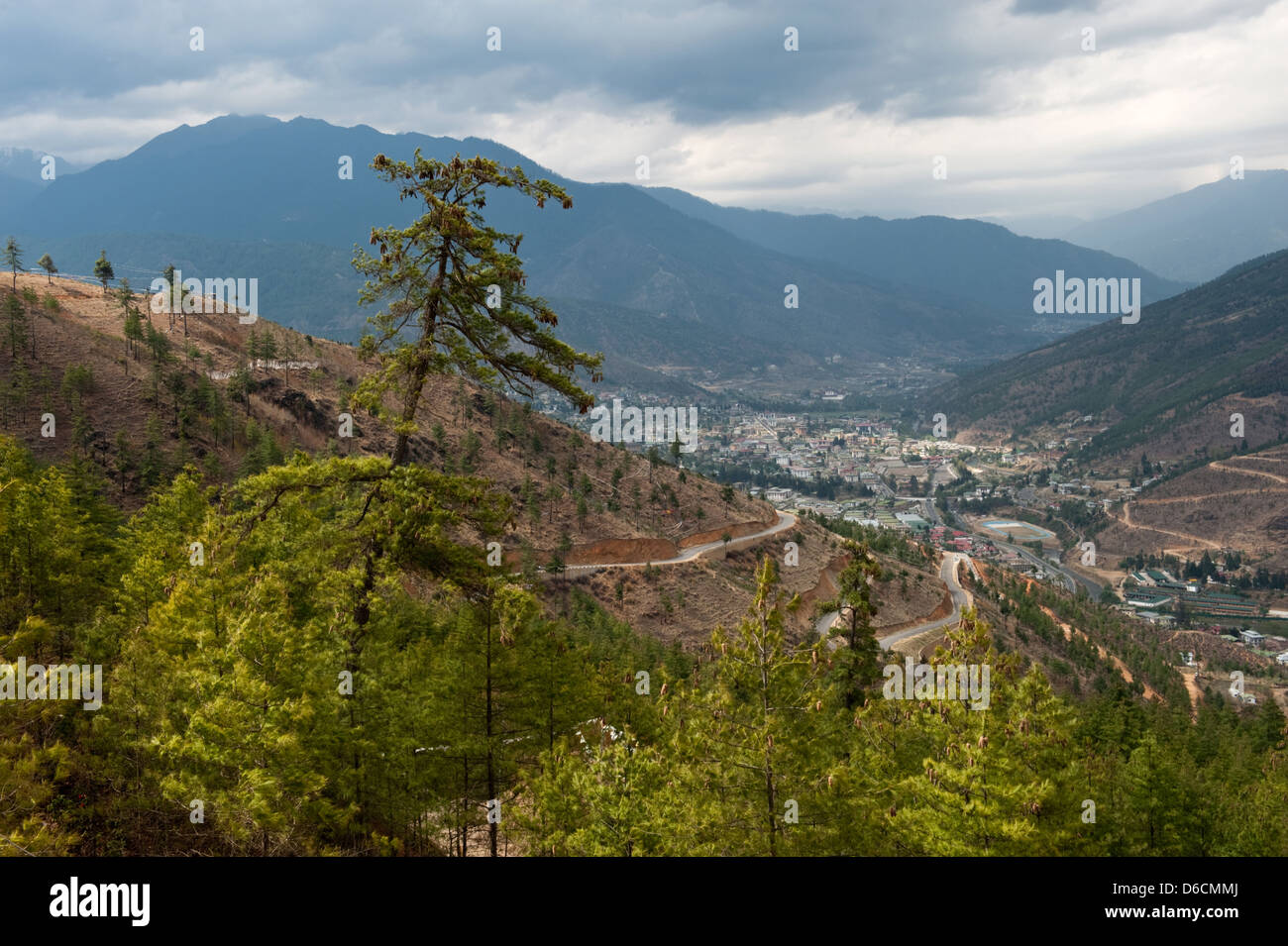 Thimphu, Bhutan, su vista dal punto di Buddha a Thimphu Foto Stock