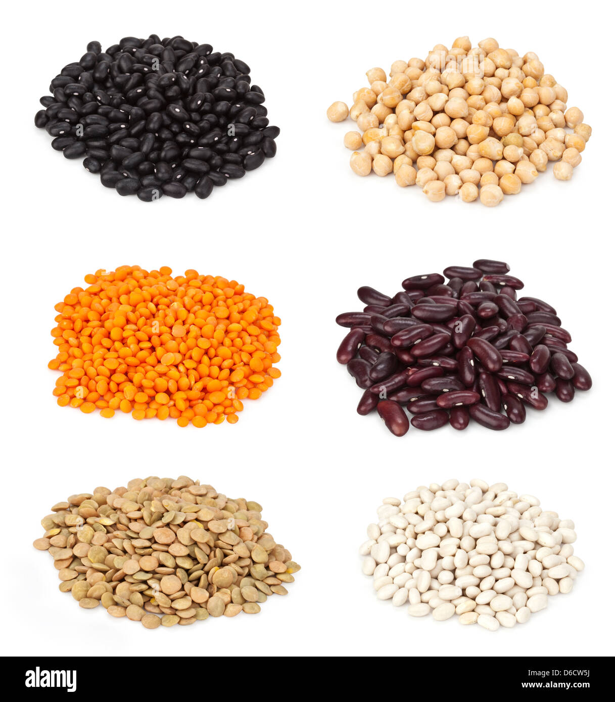 Sei tipi di fagioli Foto Stock