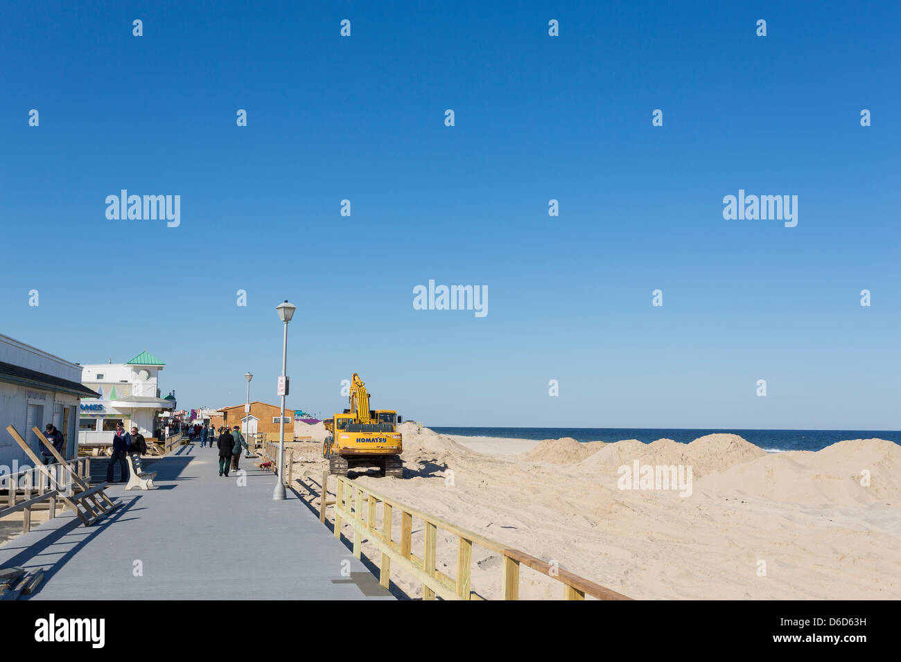 Riparazioni in corso di una passeggiata a mare e spiaggia di Point Pleasant, New Jersey Foto Stock