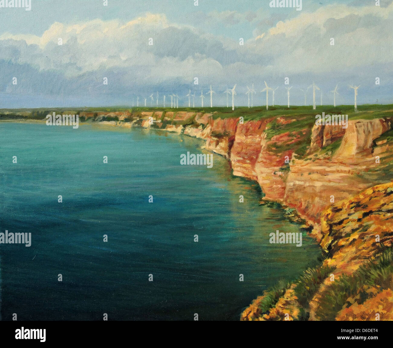 Un dipinto ad olio su tela di una vista mare panoramica sul capo Kaliakra in bulgaro seaside. Foto Stock