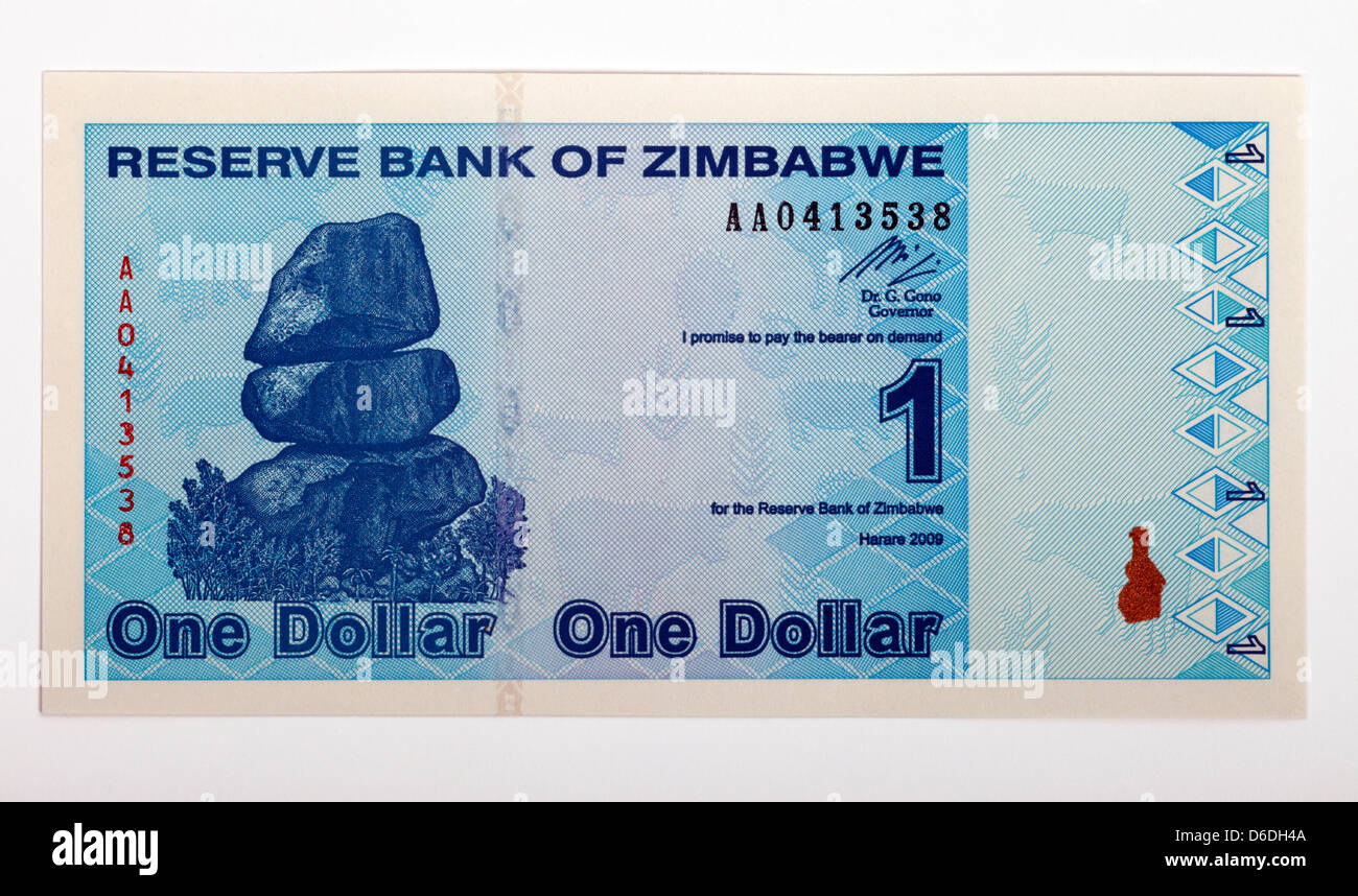 Un dollaro nota Reserve Bank dello Zimbabwe Foto Stock